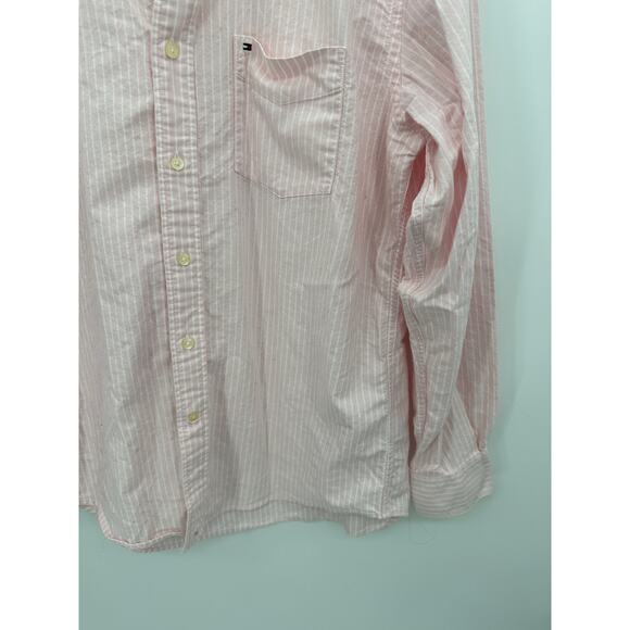 Tommy Hilfiger Pink Striped 100% Cotton Button Down Shirt Men's Size Large L - Picture 3 of 8